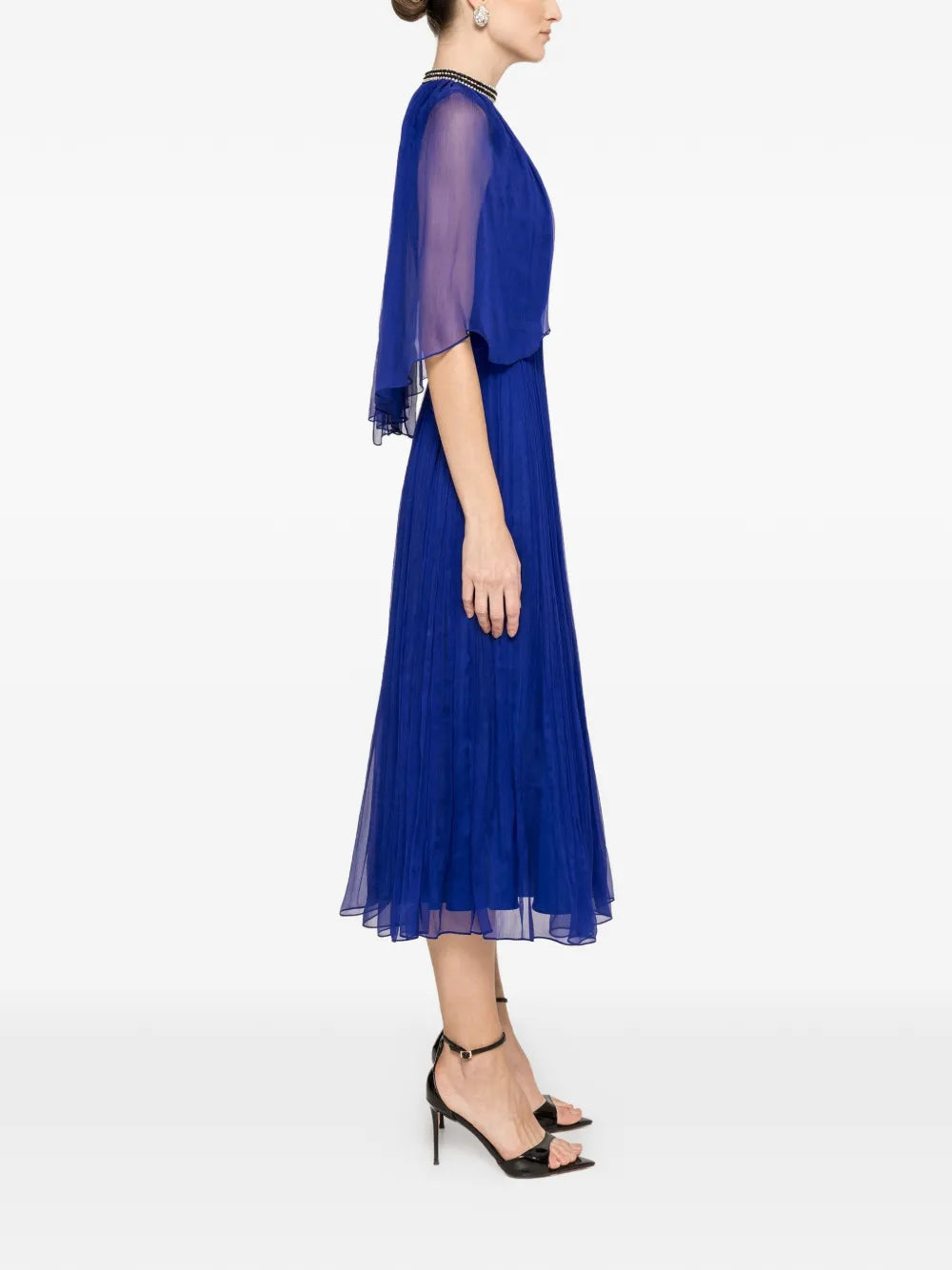 crystal-detail pleated silk dress