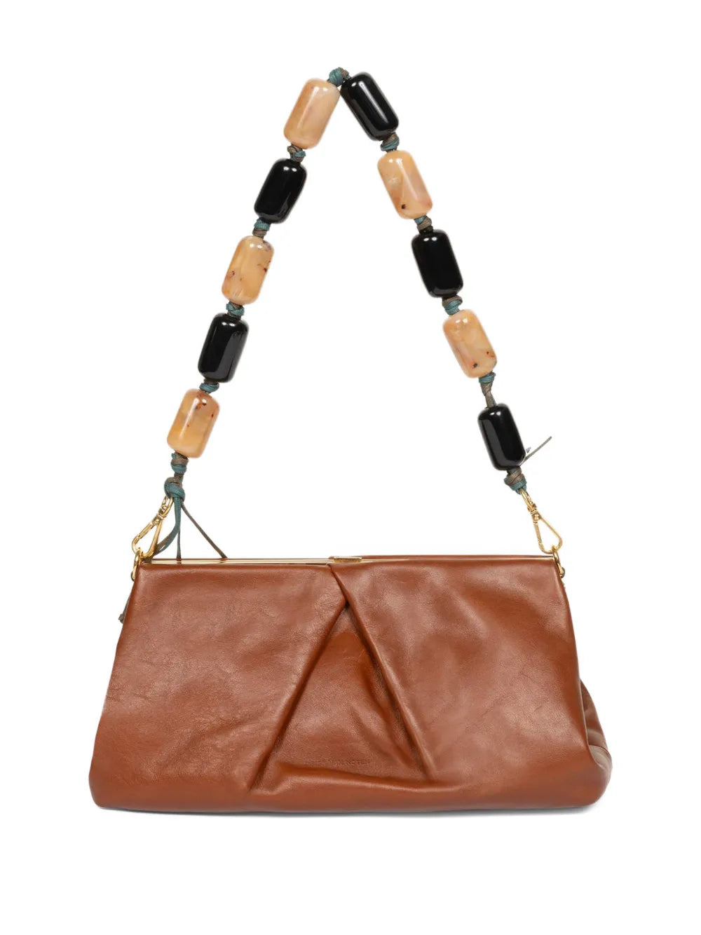 pleated beaded leather clutch bag
