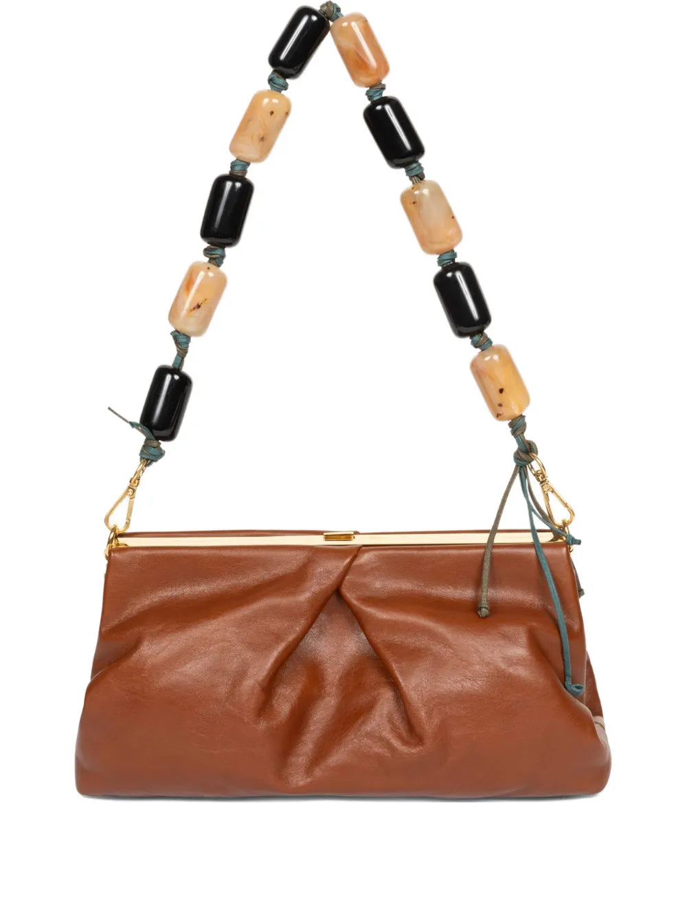 pleated beaded leather clutch bag