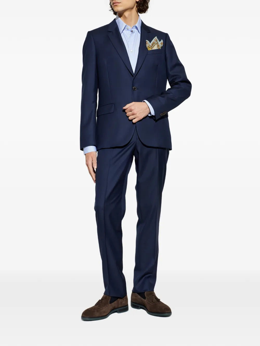 buttoned blue suit