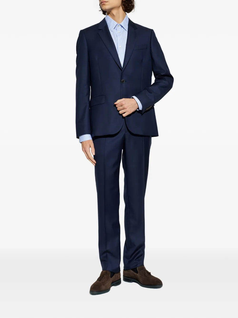 buttoned blue suit
