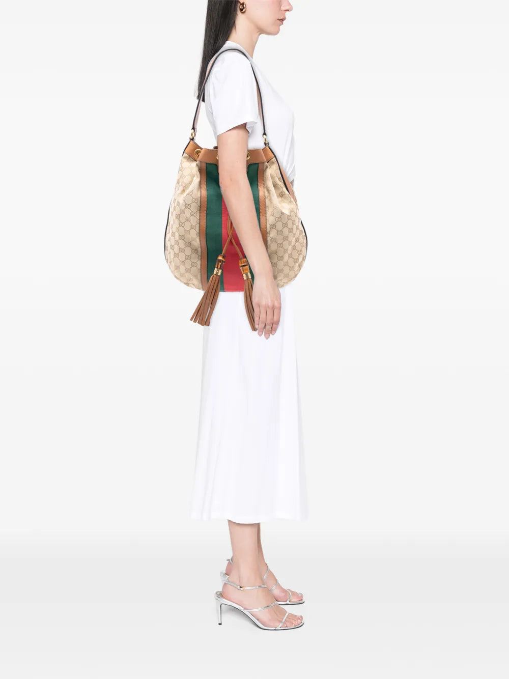 2016-2025 GG Canvas Web Rania Drawstring hobo bag