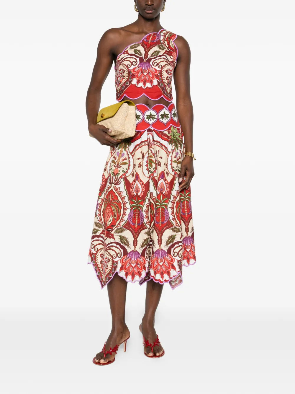 scalloped printed midi skirt