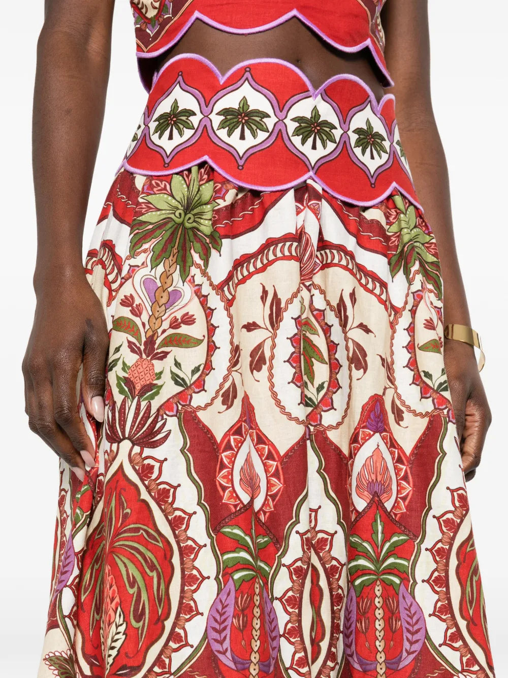 scalloped printed midi skirt