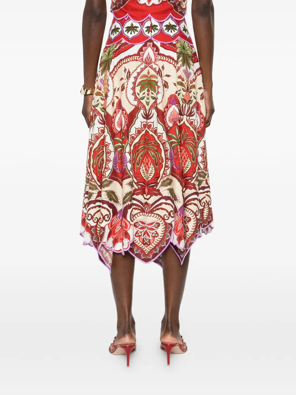scalloped printed midi skirt