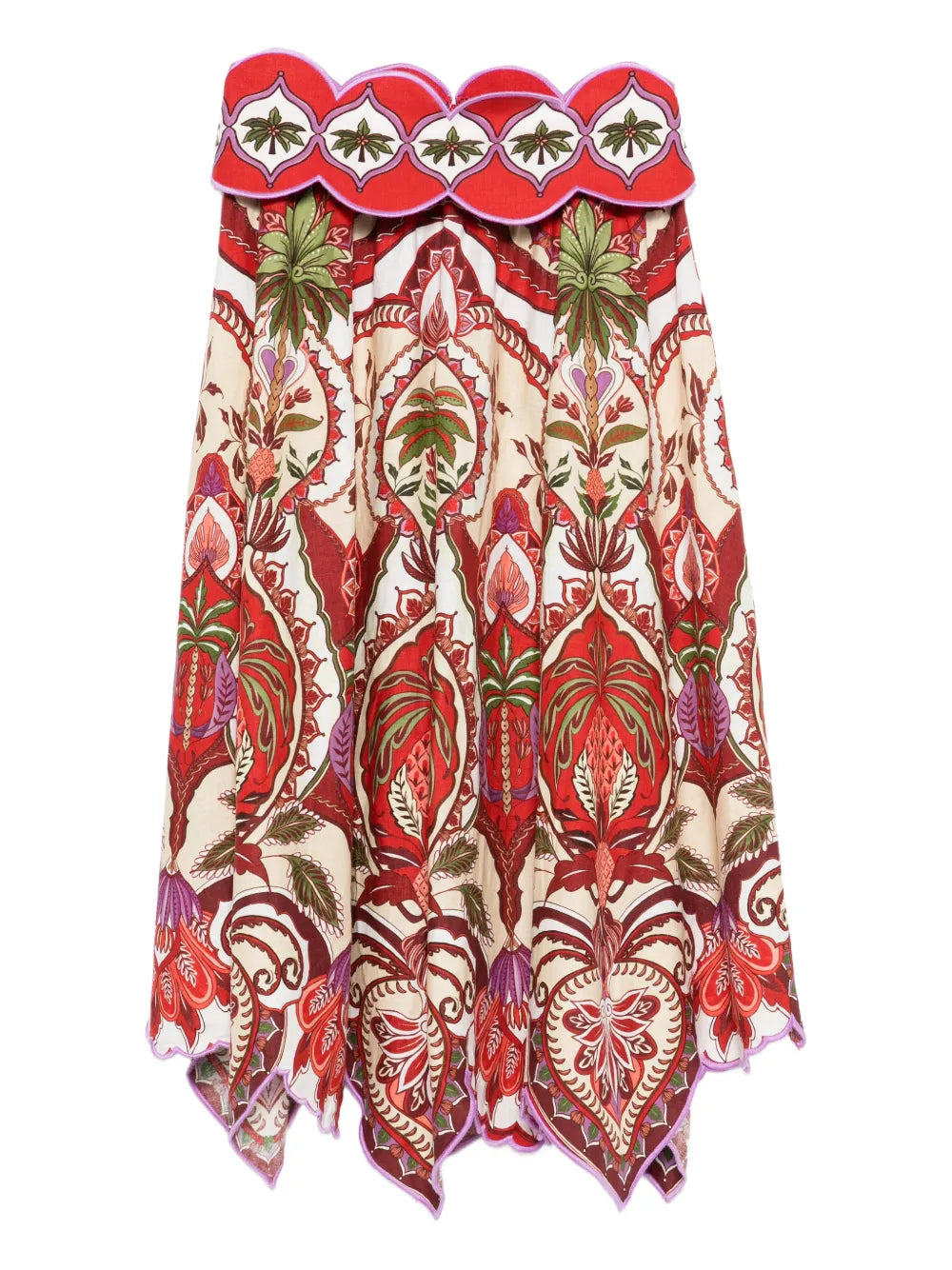 scalloped printed midi skirt