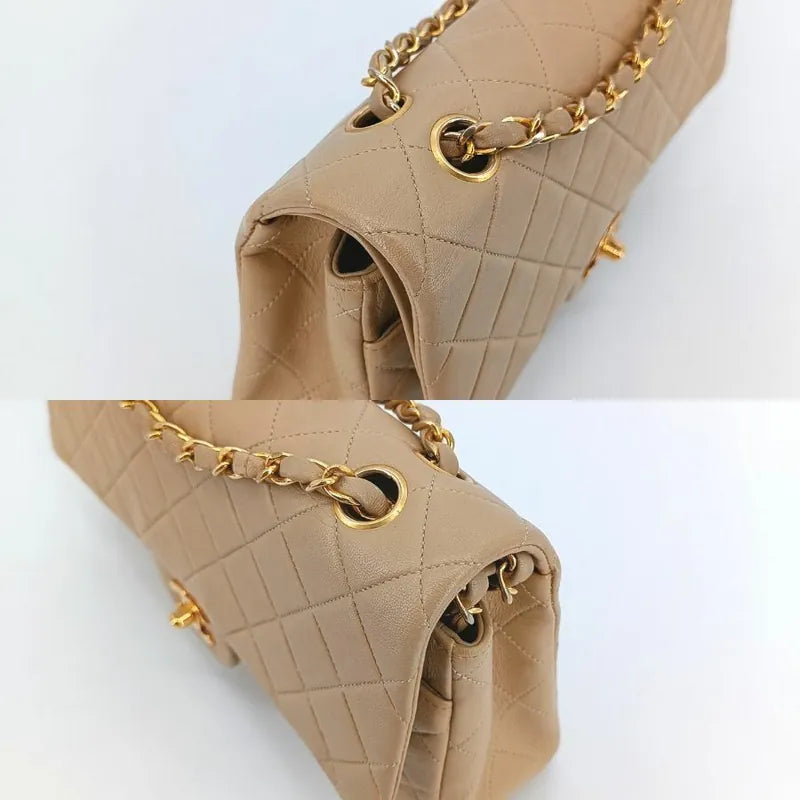 RA018 - CHANEL Vintage Beige Lambskin 25cm Classic Flap Bag