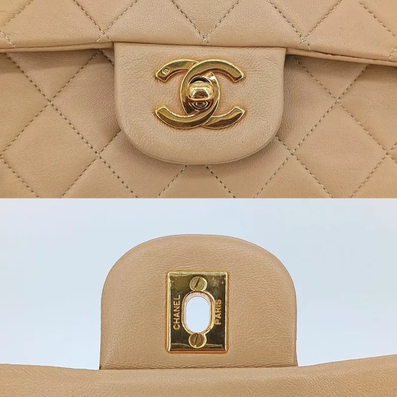 RA018 - CHANEL Vintage Beige Lambskin 25cm Classic Flap Bag