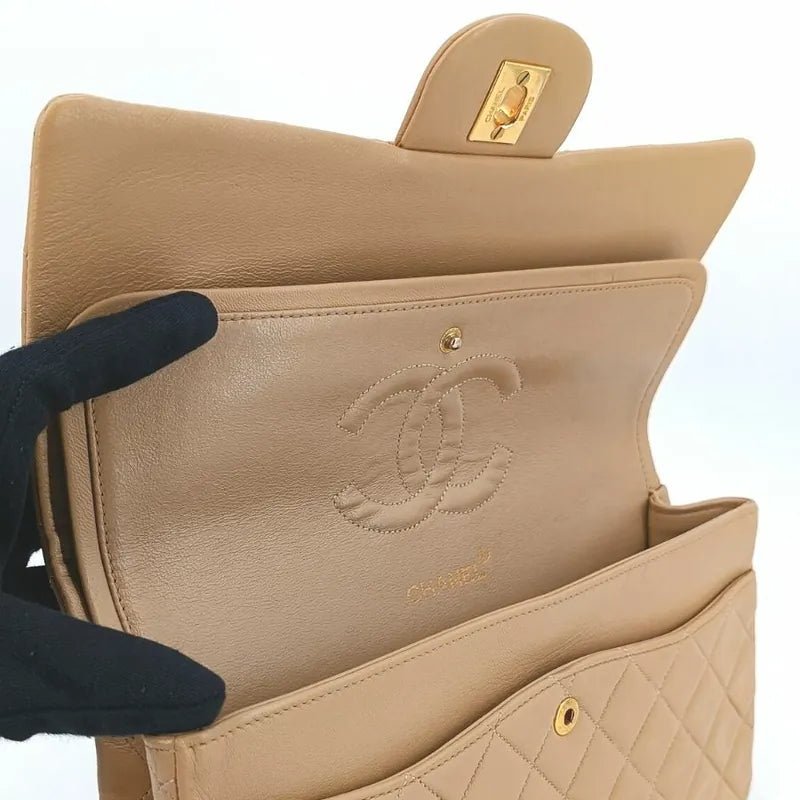 RA018 - CHANEL Vintage Beige Lambskin 25cm Classic Flap Bag