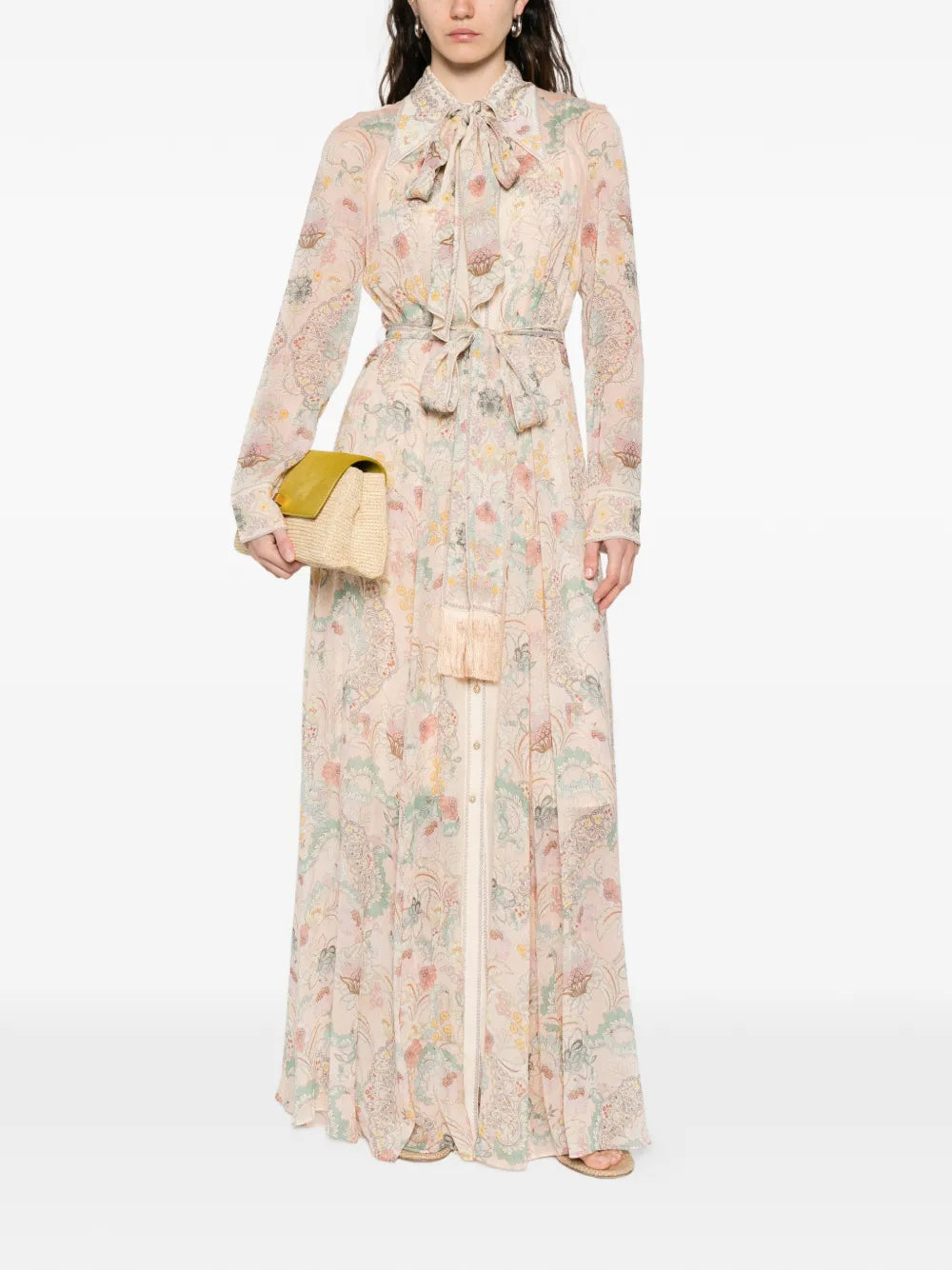 floral-print tie-neck maxi dress