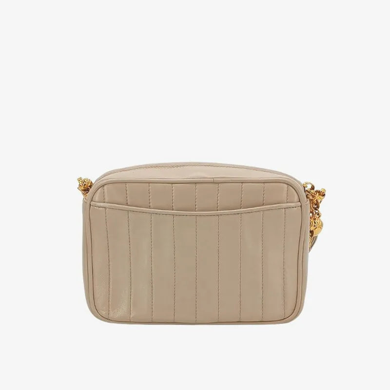 JT248 - CHANEL Vintage Beige Lambskin Tassels Gold Chain Camera Bag