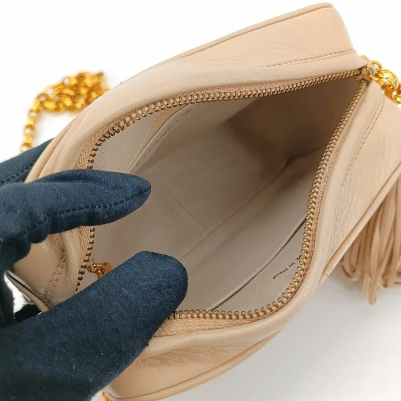 JT248 - CHANEL Vintage Beige Lambskin Tassels Gold Chain Camera Bag