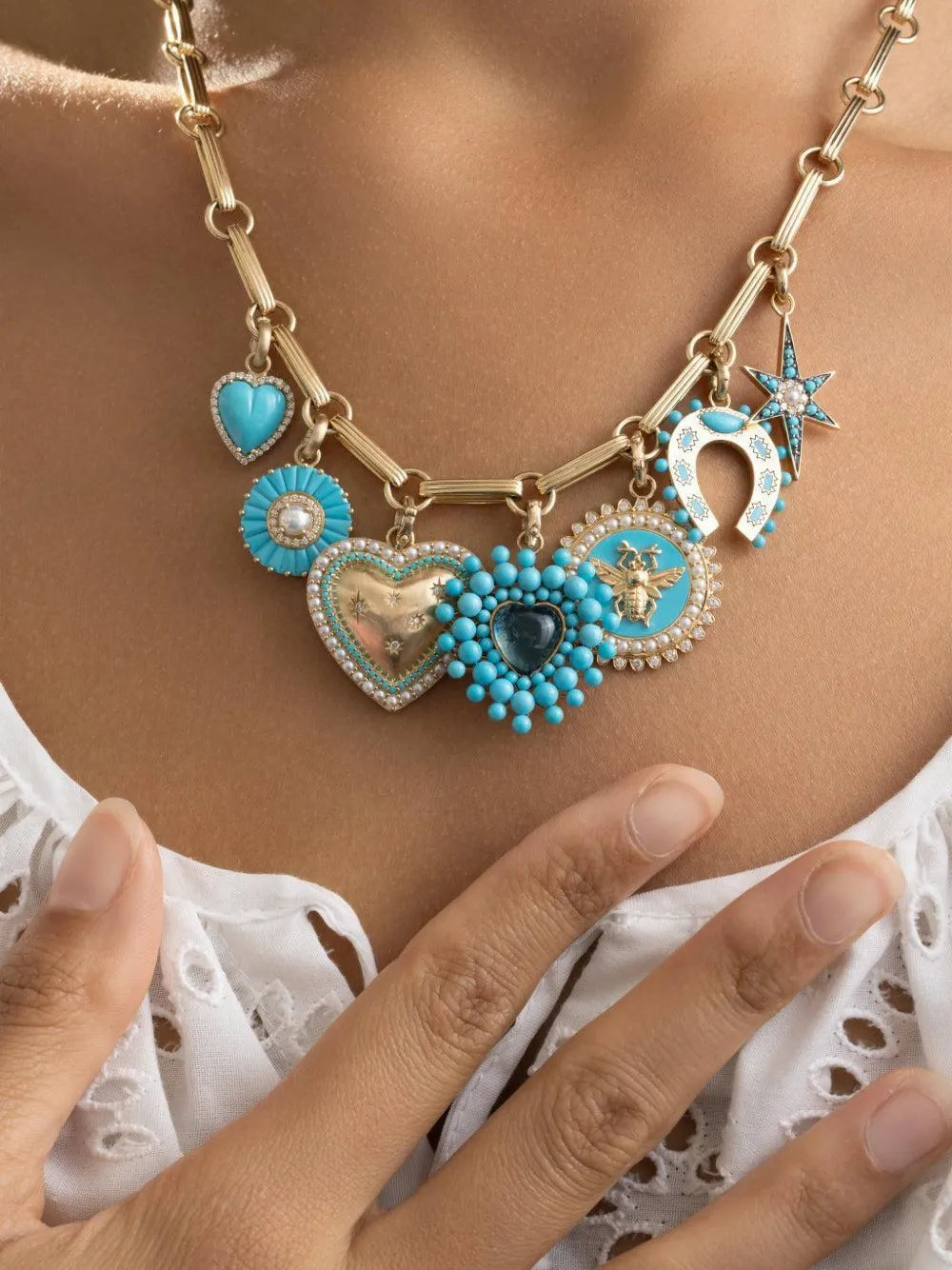 Laney Locket turquoise diamond and pearl pendant