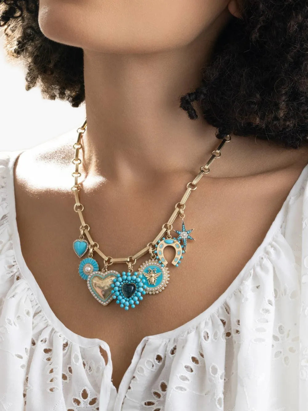 Laney Locket turquoise diamond and pearl pendant