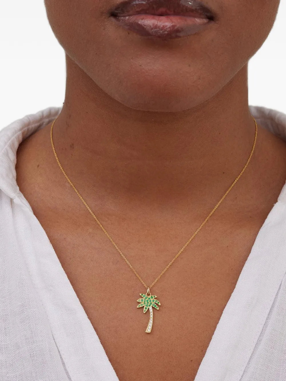  palm tree-charm emerald and diamond necklace
