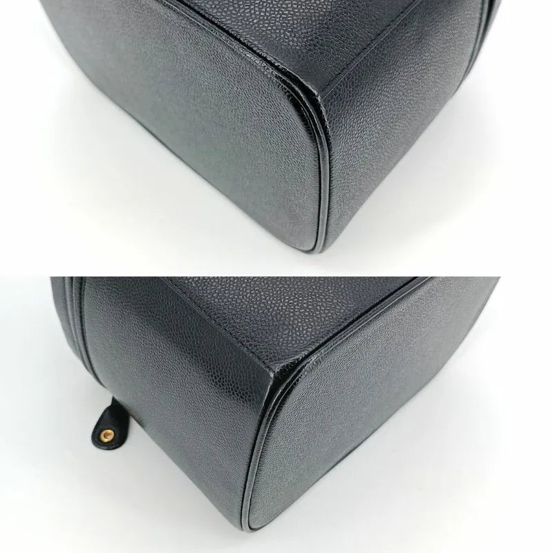 JS502 - CHANEL Vintage Black Caviar Embossed Logo Cosmetic Bag