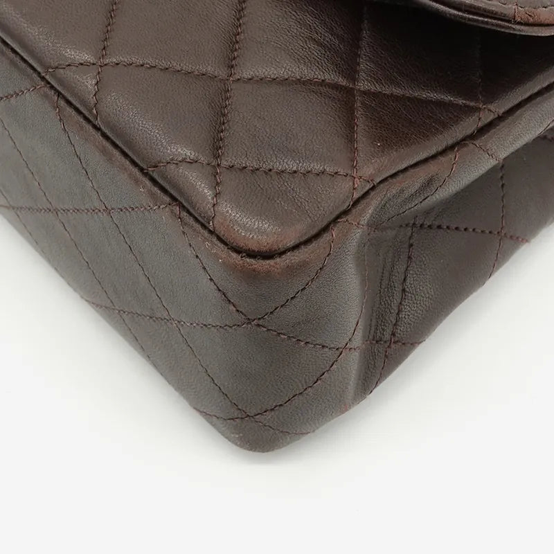 C142 - CHANEL Vintage Brown Lambskin Qulited Handle Bag Set
