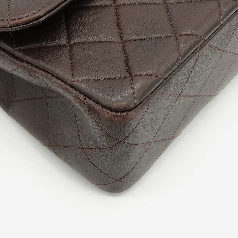C142 - CHANEL Vintage Brown Lambskin Qulited Handle Bag Set