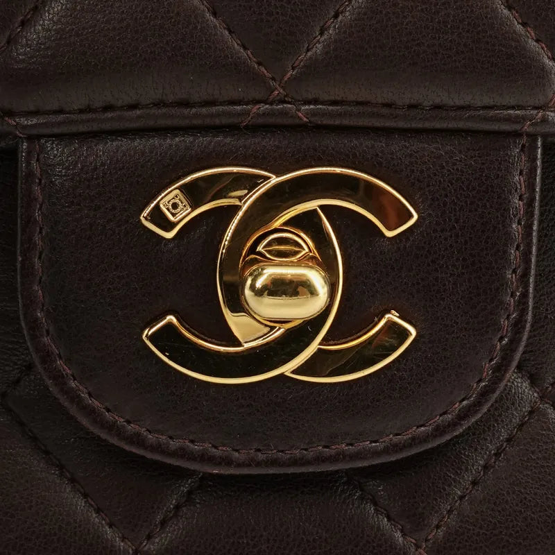 C142 - CHANEL Vintage Brown Lambskin Qulited Handle Bag Set