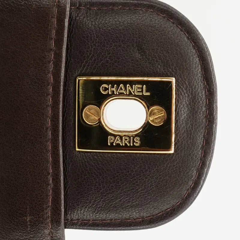 C142 - CHANEL Vintage Brown Lambskin Qulited Handle Bag Set
