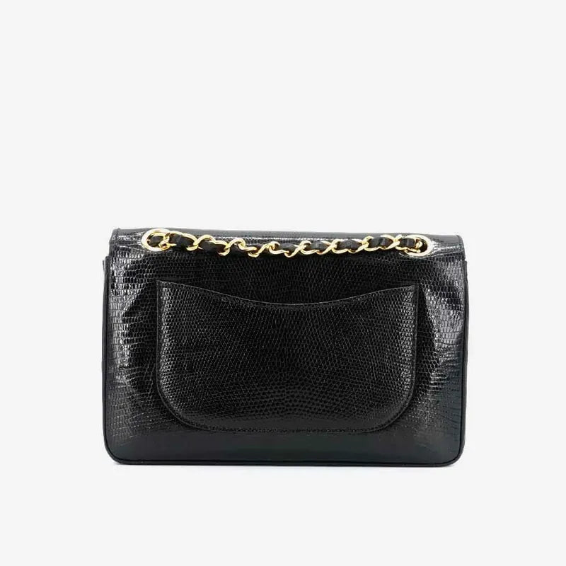 JQ960 - CHANEL Vintage Black Lizard Skin 23cm Classic Flap Bag