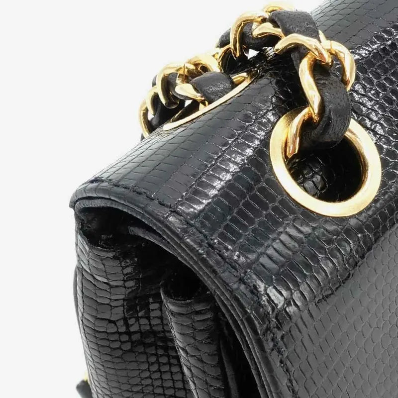 JQ960 - CHANEL Vintage Black Lizard Skin 23cm Classic Flap Bag