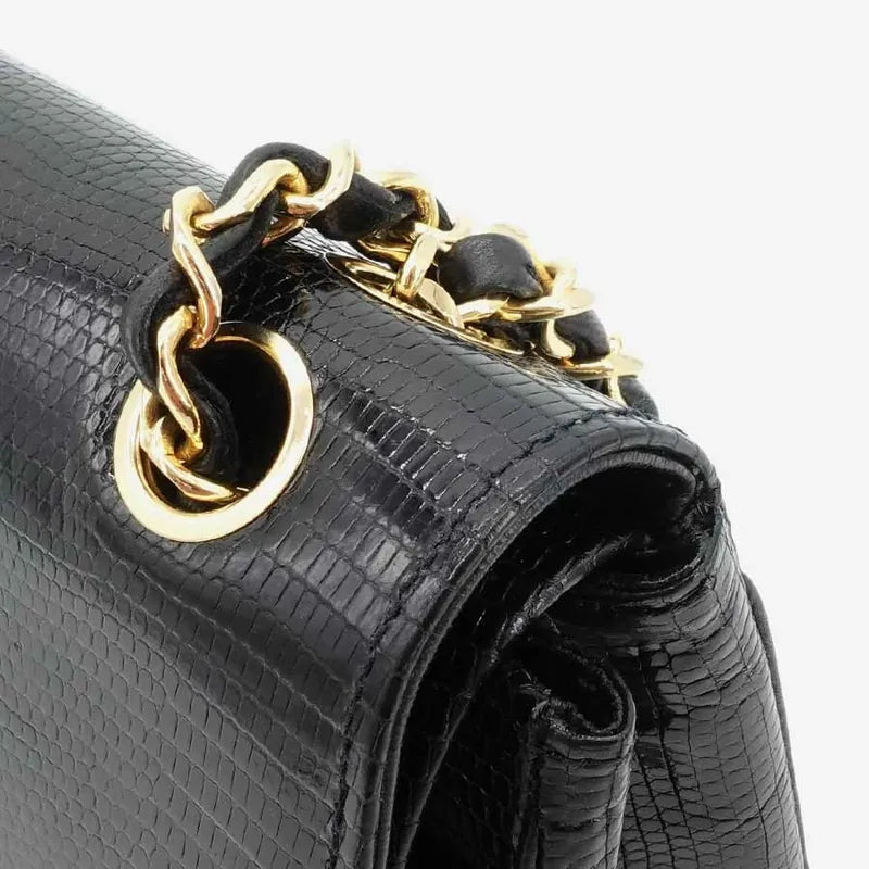 JQ960 - CHANEL Vintage Black Lizard Skin 23cm Classic Flap Bag