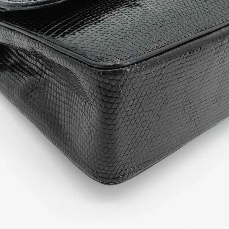 JQ960 - CHANEL Vintage Black Lizard Skin 23cm Classic Flap Bag