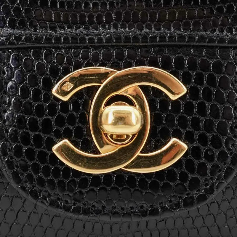 JQ960 - CHANEL Vintage Black Lizard Skin 23cm Classic Flap Bag