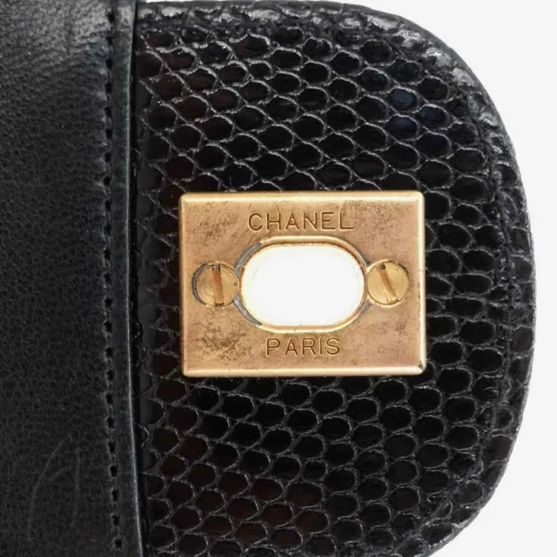 JQ960 - CHANEL Vintage Black Lizard Skin 23cm Classic Flap Bag