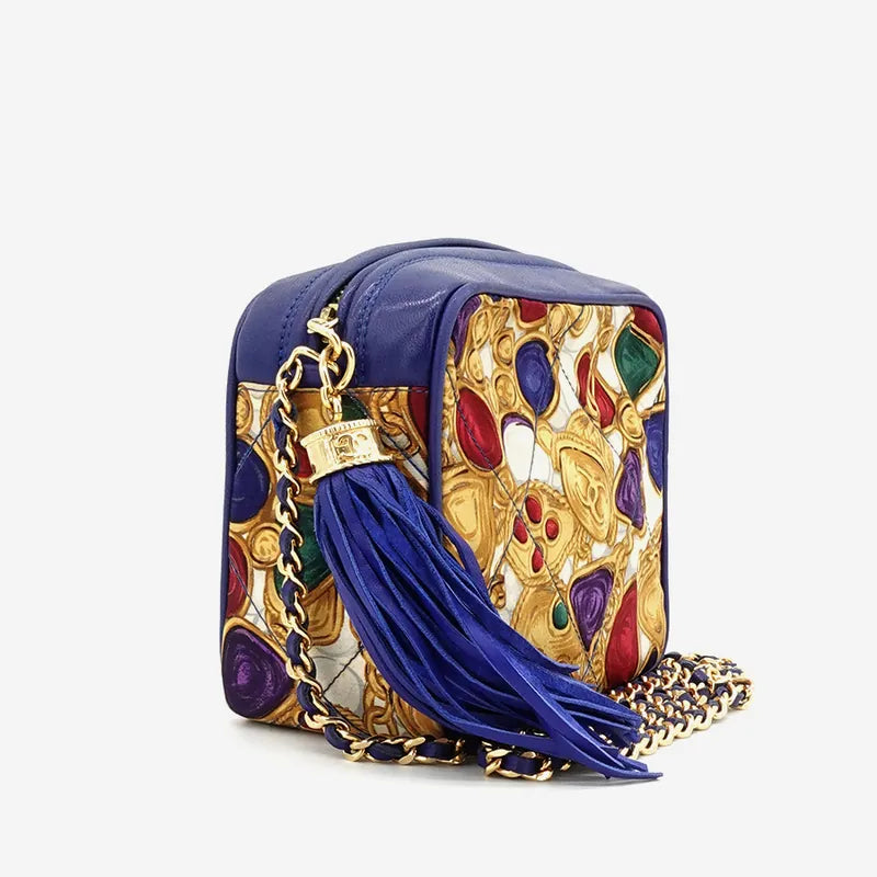 JQ579 - CHANEL Vinatge Blue Satin Mini Bag