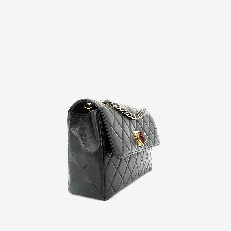 JQ455 - CHANEL Vintage Black Lambskin Shoulder Flap Bag