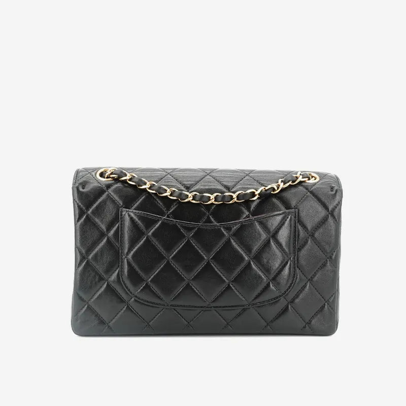JQ455 - CHANEL Vintage Black Lambskin Shoulder Flap Bag