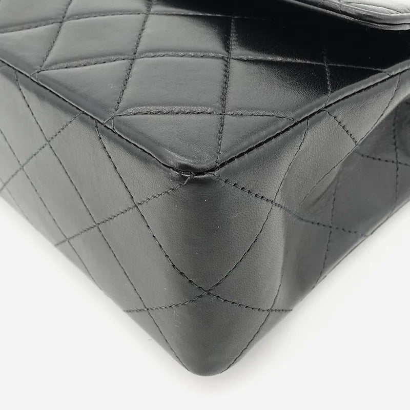 JQ455 - CHANEL Vintage Black Lambskin Shoulder Flap Bag