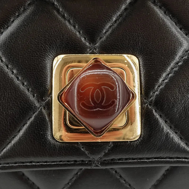 JQ455 - CHANEL Vintage Black Lambskin Shoulder Flap Bag