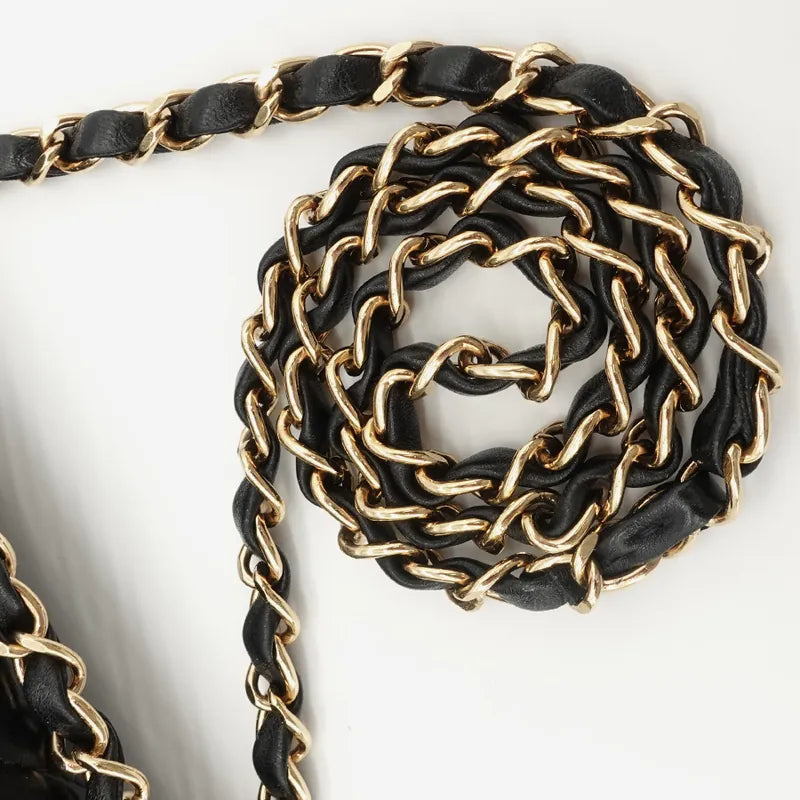 JQ455 - CHANEL Vintage Black Lambskin Shoulder Flap Bag