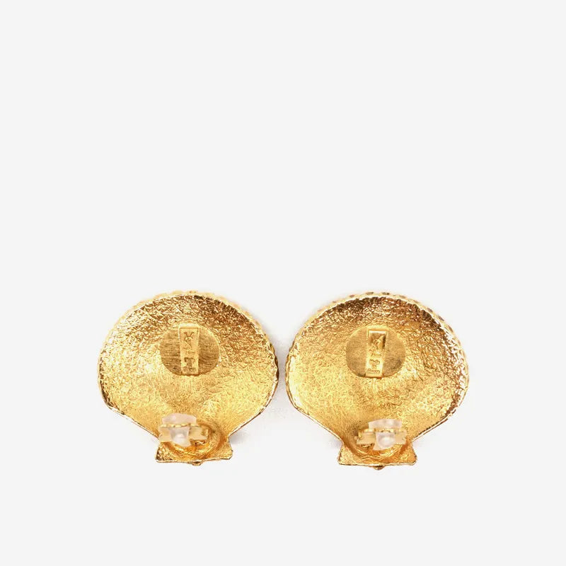 JM634 - YSL Vintage Gold Plated Shell Clip-On Earrings