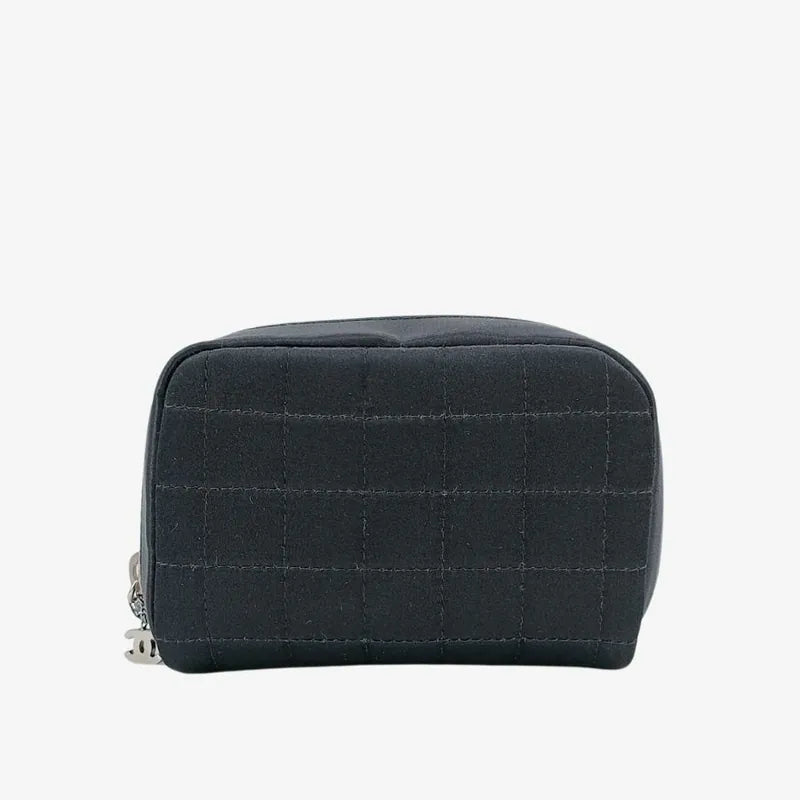 RA350 - CHANEL Black Satin Chocolate Bar Lipstick Charm Pouch