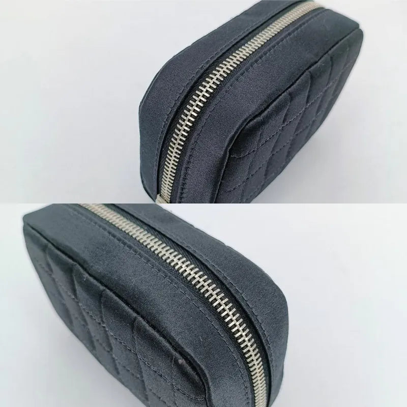 RA350 - CHANEL Black Satin Chocolate Bar Lipstick Charm Pouch