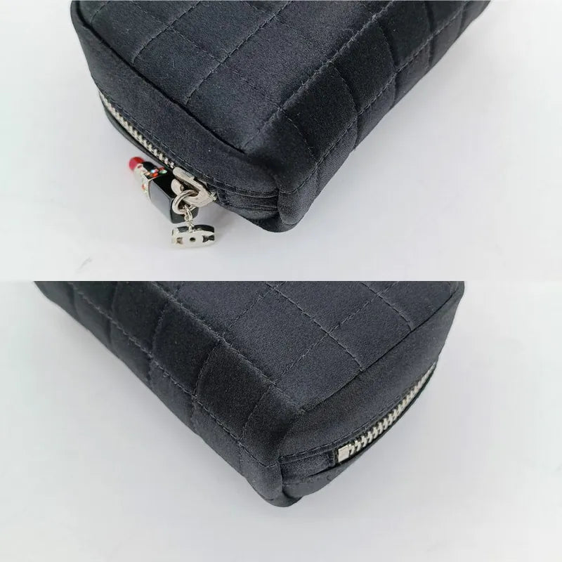 RA350 - CHANEL Black Satin Chocolate Bar Lipstick Charm Pouch
