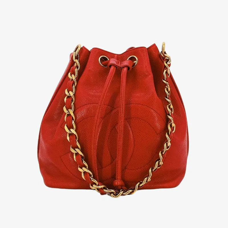 C464 - CHANEL Vintage Red Caviar Leather Bucket Bag