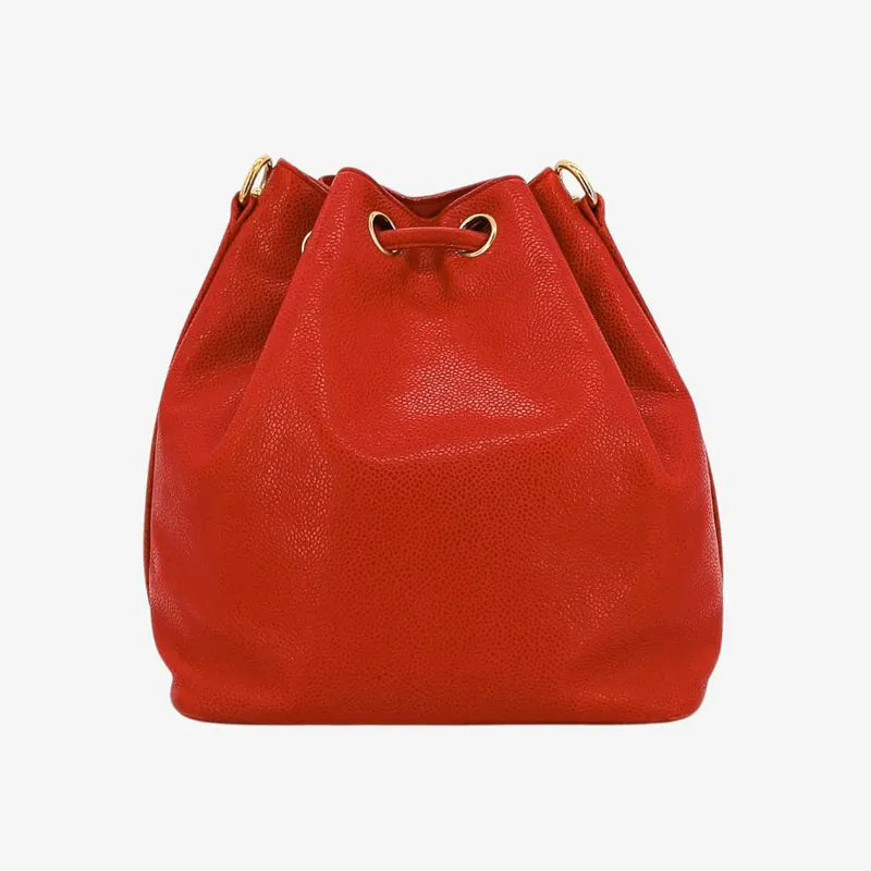 C464 - CHANEL Vintage Red Caviar Leather Bucket Bag