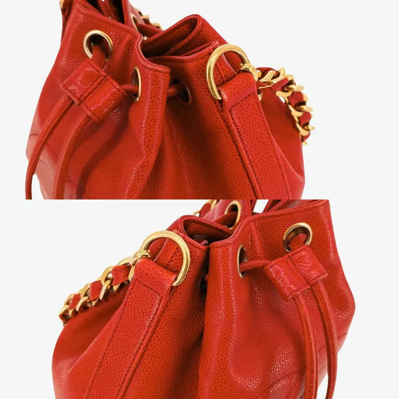 C464 - CHANEL Vintage Red Caviar Leather Bucket Bag