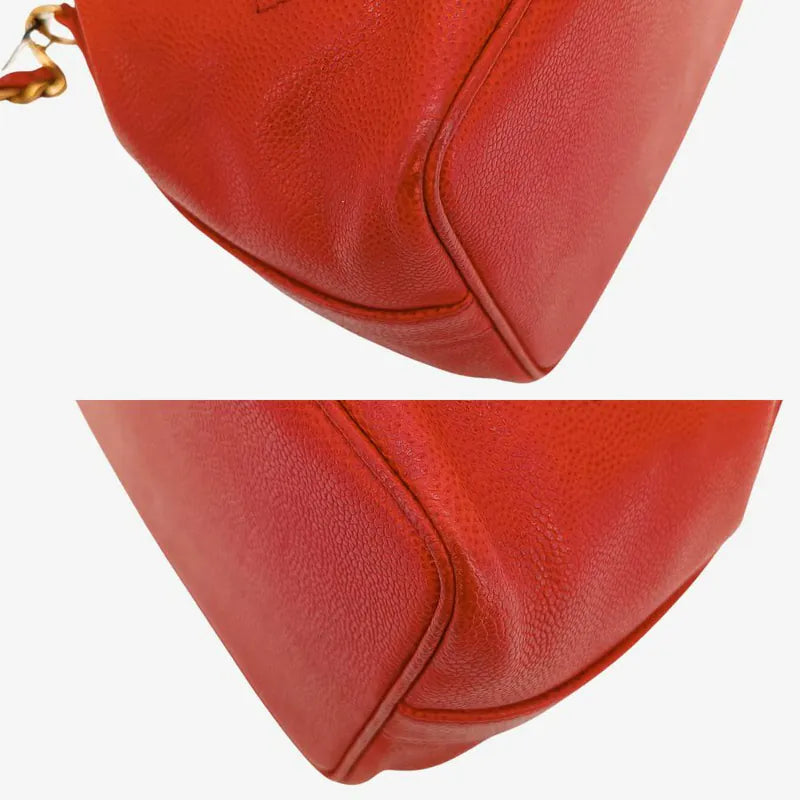 C464 - CHANEL Vintage Red Caviar Leather Bucket Bag