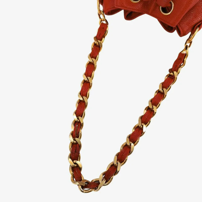 C464 - CHANEL Vintage Red Caviar Leather Bucket Bag