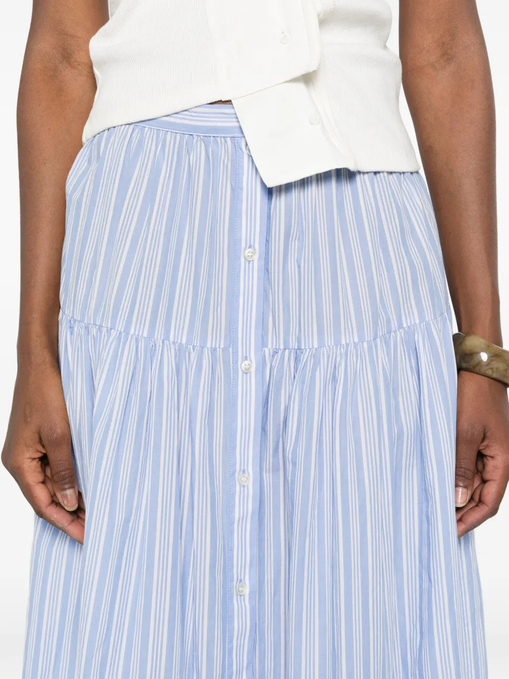 striped tiered midi skirt
