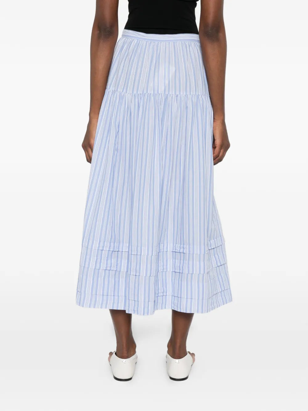 striped tiered midi skirt
