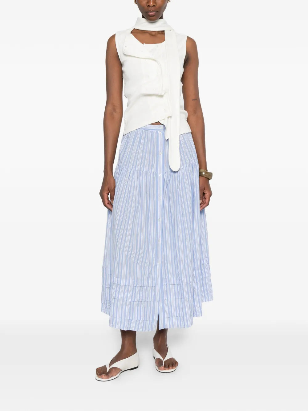 striped tiered midi skirt
