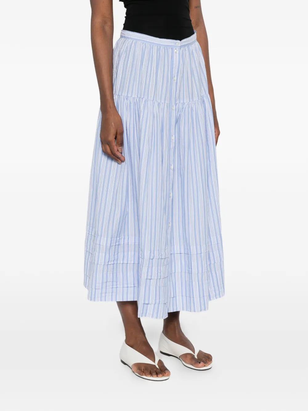 striped tiered midi skirt