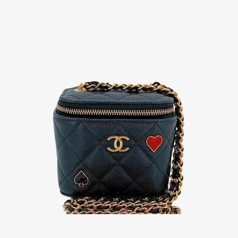 RA346 - CHANEL Black Caviar Leather Mini Vanity Case Bag